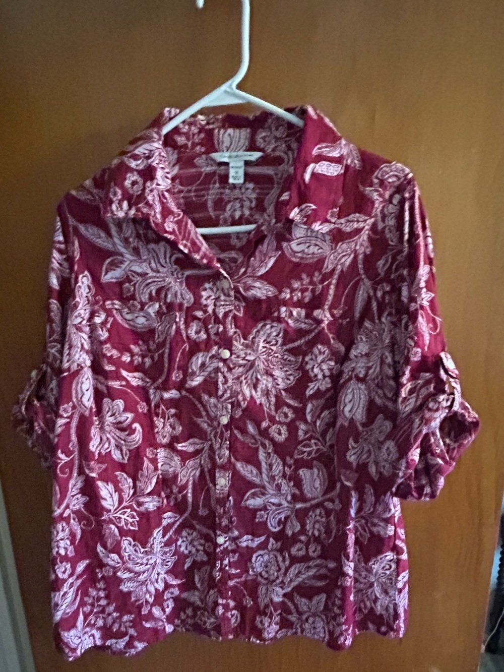 croft & barrow Burgundy and White Floral Button-Down Shirt